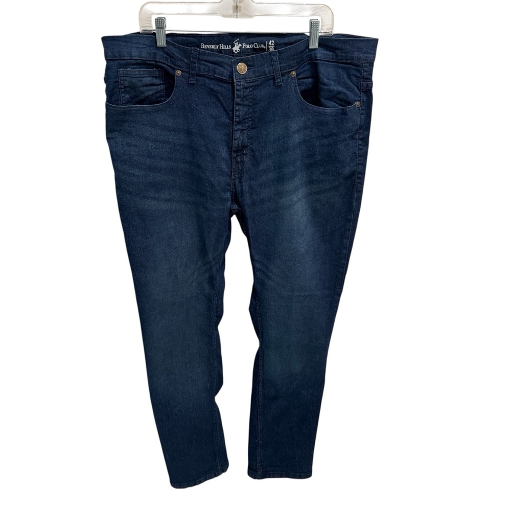Beverly Hills Polo Club Mens Jeans Sz 42x30 Blue Dark Wash Straight Leg Denim